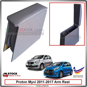 Perodua Myvi (2nd Gen) 2011-2017 4' Plywood PVC Armrest Center Console Box (Grey)